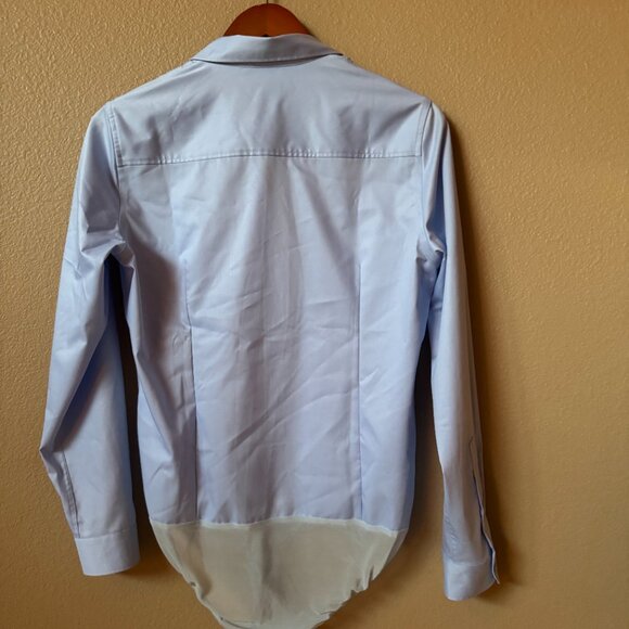 Womens Bodysuit Blouse Button Down One-Piece Long Sleeve Solid Office Work Shirt - Picture 8 of 11